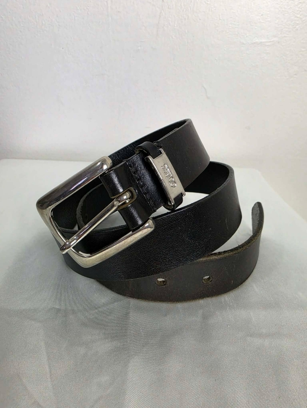 Guess Black Leather Belt with Silver Buckle